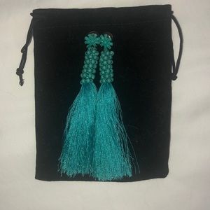 Teal beaded tassel earrings